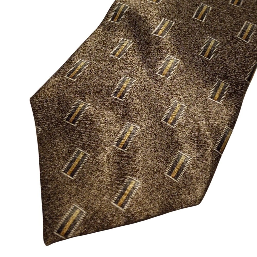 Van‎ Heusen Mens Geometric Pattern Silk Necktie Brown Gold Formal Business